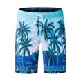 thumbnail image 1 of SWSMCLT Men's Boardshorts Summer 100 All Cotton Loose Knee Length Casual Walking Beach Shorts Pockets Tropical Palm Tree Elastic Waist Drawstring Blue Small, 1 of 5