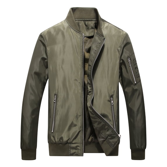 SWSMCLT Men's Bomber Jackets Casual Lightweight Sports Active Thin Coat Full Zip Fashion Flight Running Outwear Long Sleeve Army Green Large