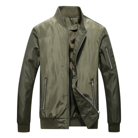 SWSMCLT Men's Bomber Jackets Casual Lightweight Sports Active Thin Coat Full Zip Fashion Flight Running Outwear Long Sleeve Army Green Medium
