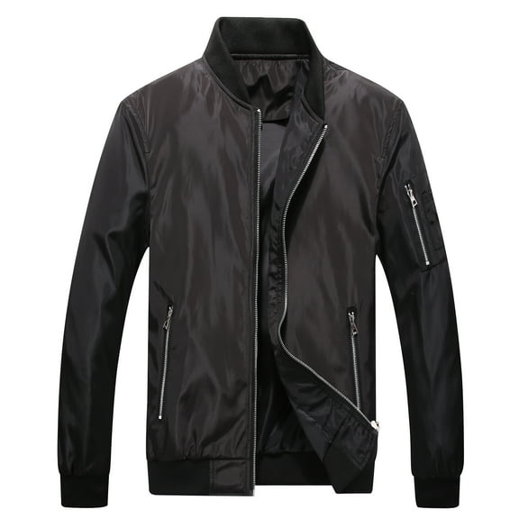 SWSMCLT Men's Bomber Jackets Casual Lightweight Sports Active Thin Coat Full Zip Fashion Flight Running Outwear Long Sleeve Black Small