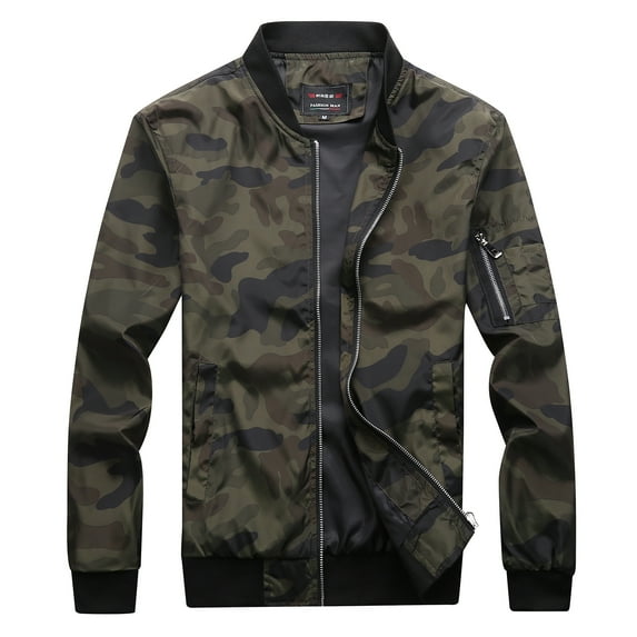 SWSMCLT Men's Bomber Jackets Casual Lightweight Sports Active Thin Coat Full Zip Fashion Flight Running Outwear Long Sleeve Green Camouflage Small