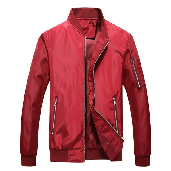 SWSMCLT Men's Bomber Jackets Casual Lightweight Sports Active Thin Coat Full Zip Fashion Flight Running Outwear Long Sleeve Red X-Large