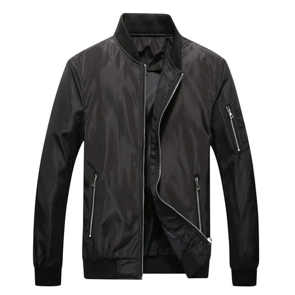 SWSMCLT Men's Bomber Jackets Windbreaker Casual Light Flight Jacket Coat Military Zip Up Outwear Long Sleeve Sports Full Zipper Sportswear Lightweight Black 36