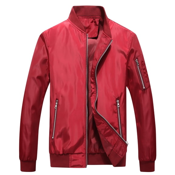 SWSMCLT Men's Bomber Jackets Windbreaker Casual Light Flight Jacket Coat Military Zip Up Outwear Long Sleeve Sports Full Zipper Sportswear Lightweight Red 36
