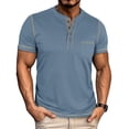 thumbnail image 1 of SWSMCLT Men's Breathable Henley Shirt Fall Cotton Loose Button Date Patch Pocket Home Tee Casual T Shirt Comfy Chic Blue 3X-Large, 1 of 5