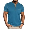 thumbnail image 1 of SWSMCLT Men's Breathable Henley Shirt Fall Cotton Loose Button Date Patch Pocket Home Tee Casual T Shirt Comfy Chic Blue1 X-Large, 1 of 5