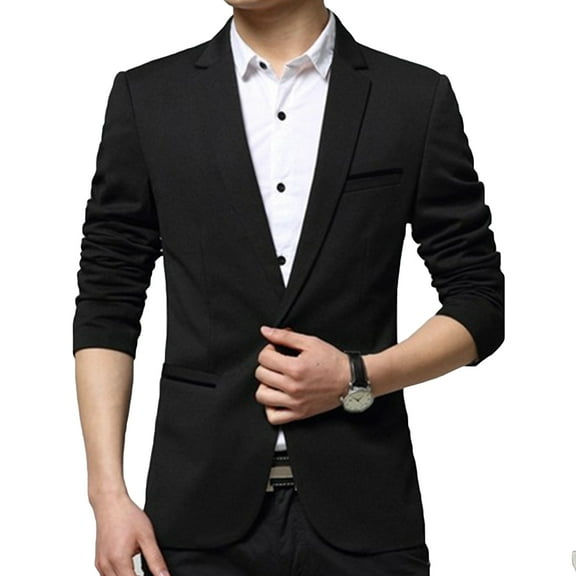 SWSMCLT Men's Business Casual Blazer Split Suit Jacket Long Sleeved Blazer Jacket Casual Snazzy Black 38