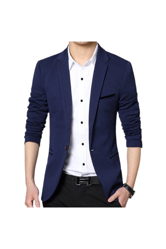 SWSMCLT Men's Business Casual Blazer Split Suit Jacket Long Sleeved Blazer Jacket Casual Snazzy Navy 36