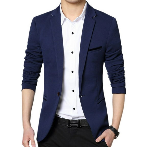 SWSMCLT Men's Business Casual Blazer Split Suit Jacket Long Sleeved Blazer Jacket Casual Snazzy Navy 44
