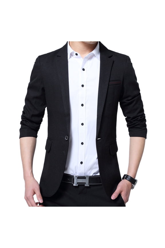SWSMCLT Men's Business Sport Coat Fall Blazer Jacket Long Sleeved Blazer Fitted Pocket Button Black 36