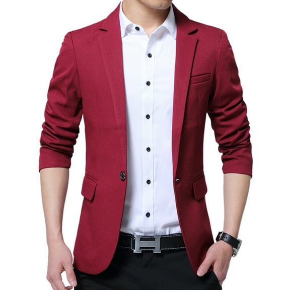 SWSMCLT Men's Business Sport Coat Fall Blazer Jacket Long Sleeved Blazer Fitted Pocket Button Burgundy 38