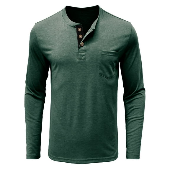 SWSMCLT Men's Button Blouse 2025 Henley Shirt Winter Casual Henley Long Sleeve Shirt Cotton Comfy Crew Neck Home Green Large