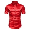 thumbnail image 1 of SWSMCLT Men's Button Down Shirt Short Sleeve Summer Casual Cool Button Satin Top Fitted Shirt Soft Fashion Red Small, 1 of 1