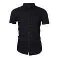thumbnail image 1 of SWSMCLT Men's Button Down Shirts Cotton Button Up Shirt Short Sleeve Top Button Button Up Fitted Fashion Black Medium, 1 of 1