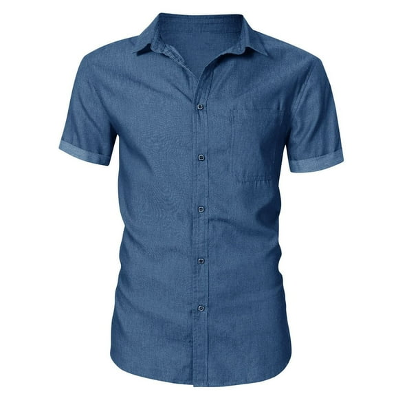 SWSMCLT Men's Button Down Shirts Cotton Button Up Shirt Short Sleeve Top Button Button Up Fitted Fashion Blue XX-Large