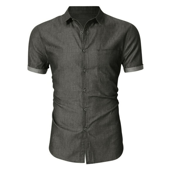 SWSMCLT Men's Button Down Shirts Cotton Button Up Shirt Short Sleeve Top Button Button Up Fitted Fashion Dark Grey XX-Large