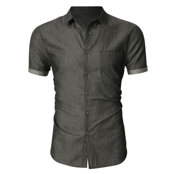 SWSMCLT Men's Button Down Shirts Cotton Button Up Shirt Short Sleeve Top Button Button Up Fitted Fashion Dark Grey XX-Large