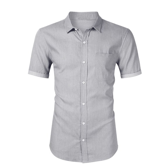 SWSMCLT Men's Button Down Shirts Cotton Button Up Shirt Short Sleeve Top Button Button Up Fitted Fashion Grey Medium