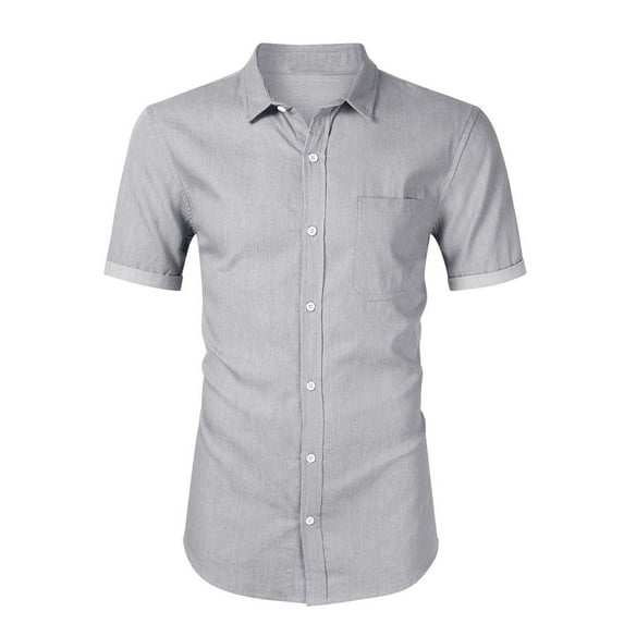SWSMCLT Men's Button Down Shirts Cotton Button Up Shirt Short Sleeve Top Button Button Up Fitted Fashion Grey Small