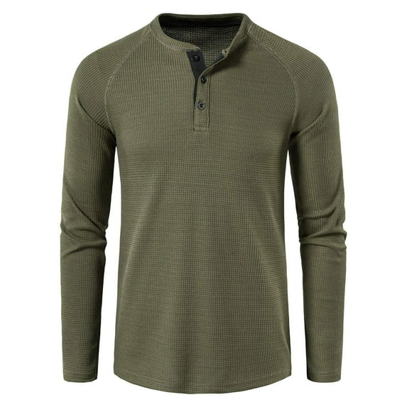 SWSMCLT Men's Button Fall Long Sleeve Shirt Henley Top Basic Fitted Henley Shirt Army Green X-Large