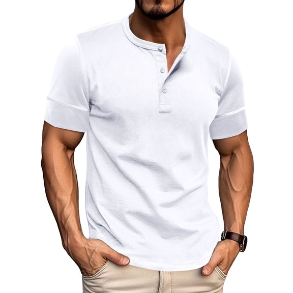 SWSMCLT Men's Button Henley Shirt Pull On Cotton Elasthane Breathable Spring Regular Fit Tee Comfy Shirt Casual White 3X-Large