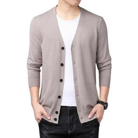 SWSMCLT Men's Button Knit Soft Fitted Casual Long Sleeve Cardigan Fall Cardigans Single Breasted Outerwear Apricot 42