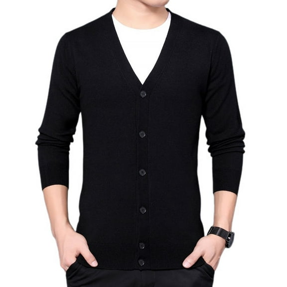 SWSMCLT Men's Button Knit Soft Fitted Casual Long Sleeve Cardigan Fall Cardigans Single Breasted Outerwear Black 40