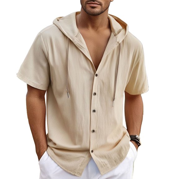 SWSMCLT Men's Button T Shirt Casual Drawstring Fall Date Short Sleeve Holiday Tshirt Tee Chic Breathable Khaki Small