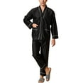 thumbnail image 1 of SWSMCLT Men's Button Up Pajama Set Cigarette Button Elastic 2 Piece Loungewear Set Loungewear Chic Elastic Band Black Large, 1 of 5