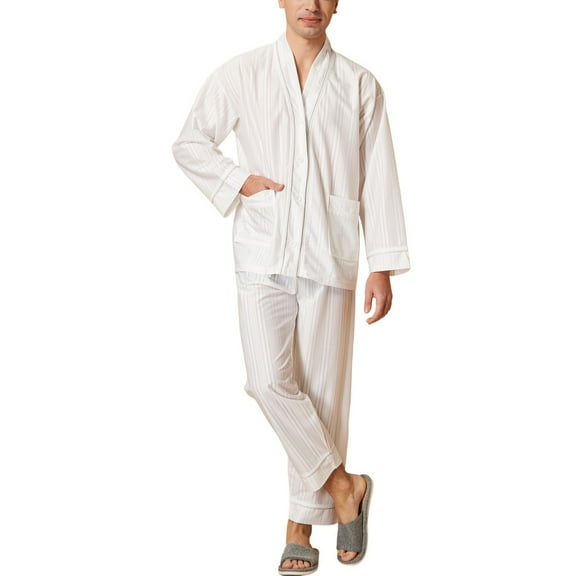 SWSMCLT Men's Button Up Pajama Set Cigarette Button Elastic 2 Piece Loungewear Set Loungewear Chic Elastic Band White Small