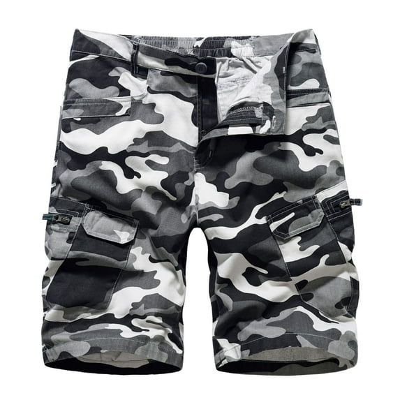 SWSMCLT Men's Camo Cargo Shorts Cotton Gym Soft Comfy Summer Casual Shorts Mid Rise Elastic Waist Lightweight Grey 42