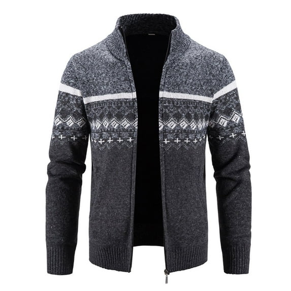 SWSMCLT Men's Cardigan Holiday Thick Full Zip Knit Winter Long Sleeve Sweater Fall Cozy Lined Warm Outerwear Dark Grey Large