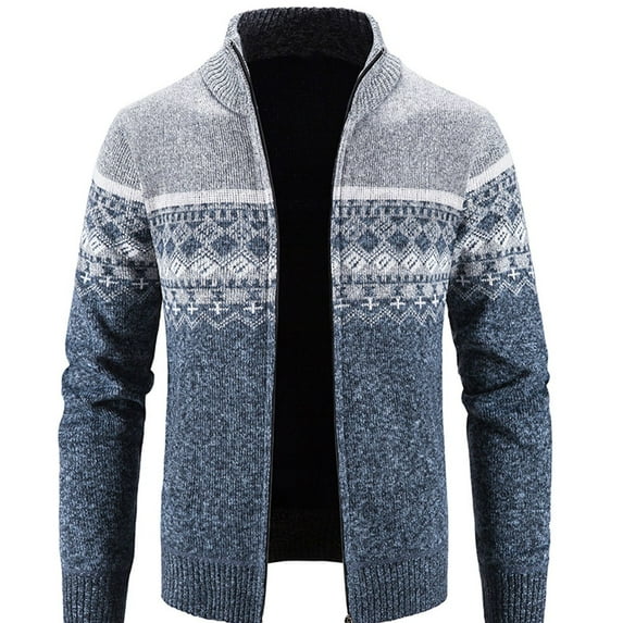 SWSMCLT Men's Cardigan Holiday Thick Full Zip Knit Winter Long Sleeve Sweater Fall Cozy Lined Warm Outerwear Grey Medium