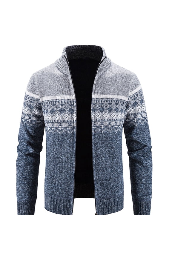 Men's Cardigan Holiday Thick Full Zip Knit Winter Long Sleeve Sweater Fall Cozy Lined Warm Outerwear Grey X-Large