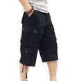 thumbnail image 1 of SWSMCLT Men's Cargo Capris Soft Cotton Loose Casual Spandex Mid Rise Button Fly Pocket Gaucho Cropped Pants Black 44, 1 of 4