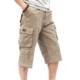 thumbnail image 1 of SWSMCLT Men's Cargo Capris Soft Cotton Loose Casual Spandex Mid Rise Button Fly Pocket Gaucho Cropped Pants Cream 44, 1 of 4