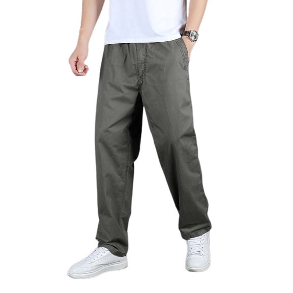 SWSMCLT Men's Cargo Casual Pants Work Utility Pants Long Trousers Cotton Straight Leg Summer Elastic Waist Army Green 46
