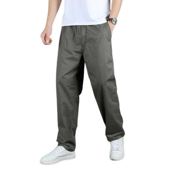SWSMCLT Men's Cargo Casual Pants Work Utility Pants Long Trousers Cotton Straight Leg Summer Elastic Waist Army Green 46