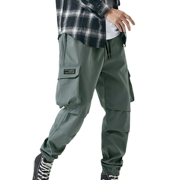 SWSMCLT Men's Cargo Pants Drawstring Ankle Elastic Waist Casual Closed Bottom Relaxed Loose Fit Baggy Joggers Pants Fashion Work Utility Pockets 88Grey Large