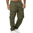 thumbnail image 1 of SWSMCLT Men's Cargo Pants Work Utility Trousers Casual Straight Leg Elastic Waist Ankle Casual Polyester Pants Army Green 38, 1 of 1