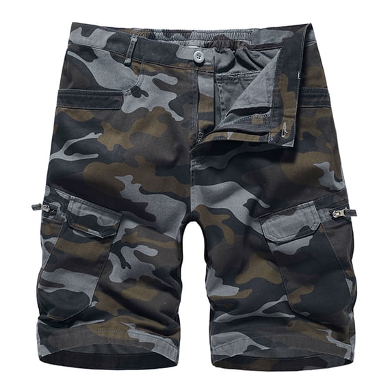 SWSMCLT Men's Cargo Shorts Camo Casual Fashion Short Loose with Pocket Summer Full Cotton Knee Length Lightweight Camouflage Printed Black1 34