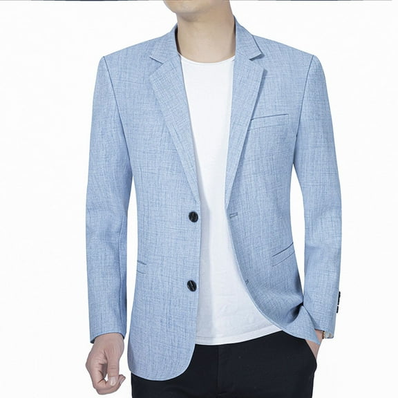 SWSMCLT Men's Casual Blazer Fashion Long Sleeve Suit Jacket Spring Lapel Collar Dress Suit Pocket Fall Light Blue 42