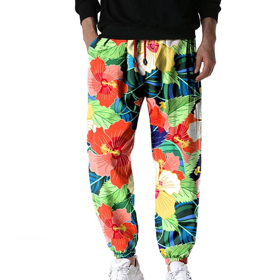 SWSMCLT Men's Casual Pants Gym Ankle Joggers Jogging Polyester Mid Rise Skinny Trousers Patterned1 Medium