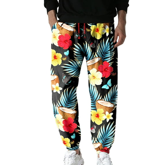 SWSMCLT Men's Casual Pants Gym Ankle Joggers Jogging Polyester Mid Rise Skinny Trousers Patterned6 Small