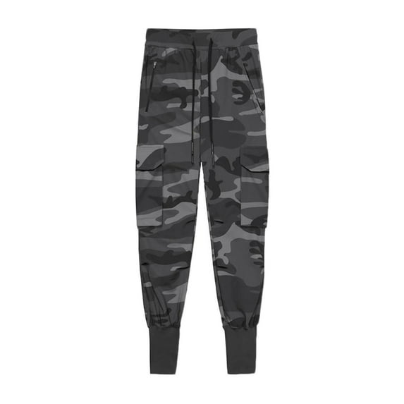 SWSMCLT Men's Casual Pants Lightweight Cargo Pants Camo Sweatpants Drawstring Track Pants Soft Fashion Thin Pocket Ankle Grey Small