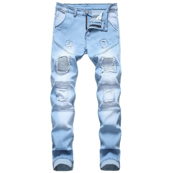 SWSMCLT Men's Casual Pants Slim Fit Denim Jeans Stretch Autumn Mid Rise Straight Denim Pant Style2 38