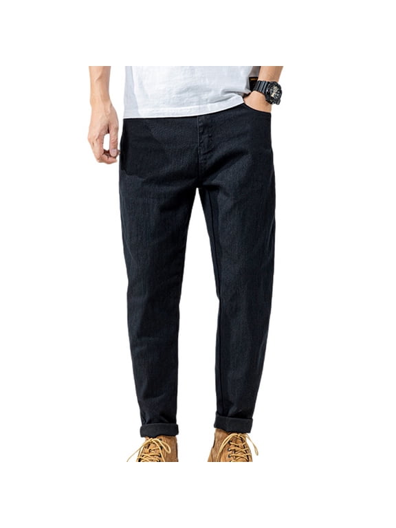 Men's Casual Pants Solid Cotton Chino Pants Streetwear Lightweight Stretch Cuffed Ankle Length Slim Fit Tapered Leg Harem Black 30