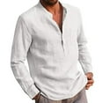 thumbnail image 1 of SWSMCLT Men's Casual Top Comfy Cotton Henley Lightweight Summer Linen Button Down Shirt Long Sleeve Outfit Beach Shirts White X-Large, 1 of 1