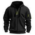 thumbnail image 1 of SWSMCLT Men's Comfy Hoodies Coats Flap Pocket Hood Long Sleeve Regular Fit Ribbed Hooded Sweatshirt Full Zip Black X-Large, 1 of 5