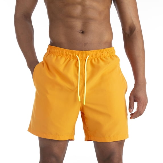 SWSMCLT Men's Comfy Swim Shorts Swimming Swim Trunks Beach Summer Mid Rise Soft Elastic Waist Yellow Medium